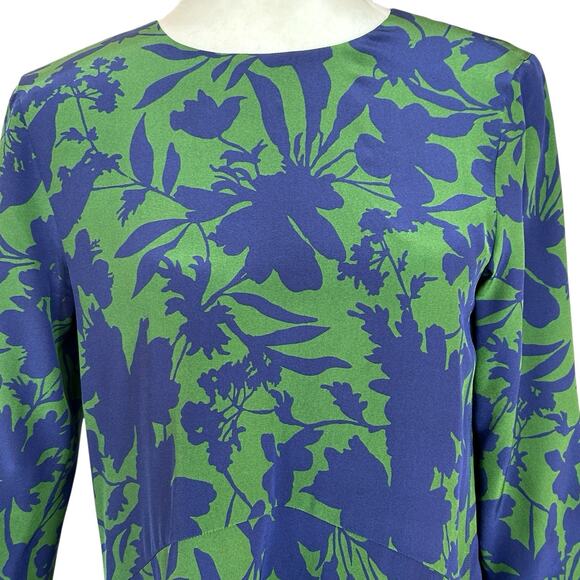 Max Mara Silk Tunic Top Womens Size 4 Blue Green Floral Designer Luxury Timeless - Picture 3 of 13